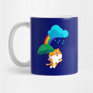 Baby tiger with green umbrella Mug